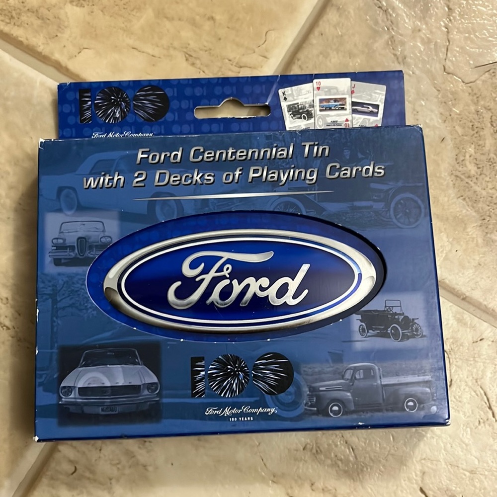 Ford Centennial Tin with 2 Sealed Decks of Playing Cards